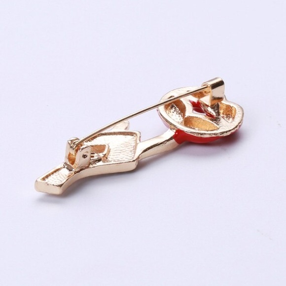 Rhinestone Hand Enamel Lip Brooches Women Sexy Secret Pose Casual Brooch. - Picture 7 of 8